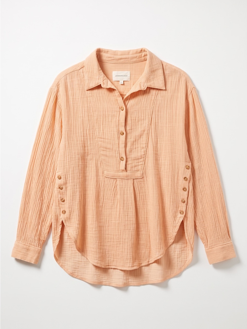 Anthropologie Gauzy Cotton Side-Button Popover Shirt